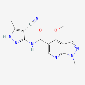 molecular formula C14H13N7O2 B7440234 N-(4-cyano-5-methyl-1H-pyrazol-3-yl)-4-methoxy-1-methylpyrazolo[3,4-b]pyridine-5-carboxamide 