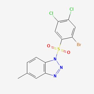 molecular formula C13H8BrCl2N3O2S B7440484 1-(2-Bromo-4,5-dichlorophenyl)sulfonyl-5-methylbenzotriazole 