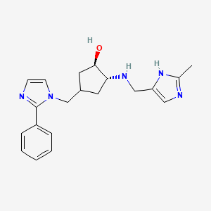 molecular formula C20H25N5O B7440580 (1R,2R)-2-[(2-methyl-1H-imidazol-5-yl)methylamino]-4-[(2-phenylimidazol-1-yl)methyl]cyclopentan-1-ol 