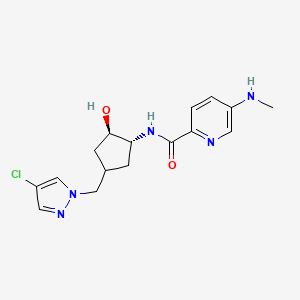 molecular formula C16H20ClN5O2 B7440588 N-[(1R,2R)-4-[(4-chloropyrazol-1-yl)methyl]-2-hydroxycyclopentyl]-5-(methylamino)pyridine-2-carboxamide 