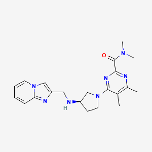 molecular formula C21H27N7O B7440598 4-[(3R)-3-(imidazo[1,2-a]pyridin-2-ylmethylamino)pyrrolidin-1-yl]-N,N,5,6-tetramethylpyrimidine-2-carboxamide 
