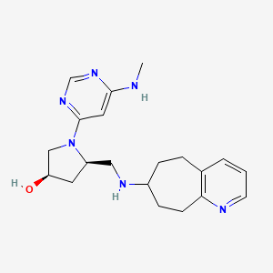 molecular formula C20H28N6O B7440622 (3R,5R)-1-[6-(methylamino)pyrimidin-4-yl]-5-[(6,7,8,9-tetrahydro-5H-cyclohepta[b]pyridin-7-ylamino)methyl]pyrrolidin-3-ol 