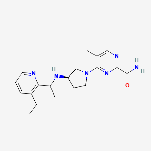 molecular formula C20H28N6O B7440636 4-[(3R)-3-[1-(3-ethylpyridin-2-yl)ethylamino]pyrrolidin-1-yl]-5,6-dimethylpyrimidine-2-carboxamide 
