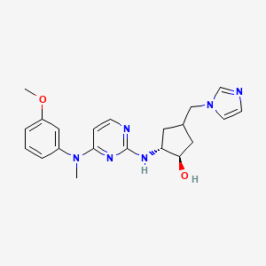 molecular formula C21H26N6O2 B7440655 (1R,2R)-4-(imidazol-1-ylmethyl)-2-[[4-(3-methoxy-N-methylanilino)pyrimidin-2-yl]amino]cyclopentan-1-ol 