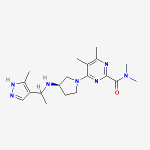 molecular formula C19H29N7O B7440665 N,N,4,5-tetramethyl-6-[(3R)-3-[1-(5-methyl-1H-pyrazol-4-yl)ethylamino]pyrrolidin-1-yl]pyrimidine-2-carboxamide 