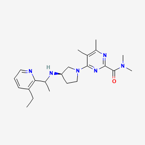 molecular formula C22H32N6O B7440669 4-[(3R)-3-[1-(3-ethylpyridin-2-yl)ethylamino]pyrrolidin-1-yl]-N,N,5,6-tetramethylpyrimidine-2-carboxamide 