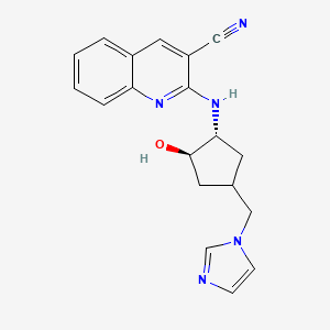 molecular formula C19H19N5O B7440693 2-[[(1R,2R)-2-hydroxy-4-(imidazol-1-ylmethyl)cyclopentyl]amino]quinoline-3-carbonitrile 