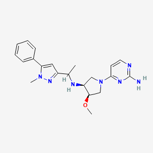 molecular formula C21H27N7O B7440702 4-[(3R,4S)-3-methoxy-4-[1-(1-methyl-5-phenylpyrazol-3-yl)ethylamino]pyrrolidin-1-yl]pyrimidin-2-amine 