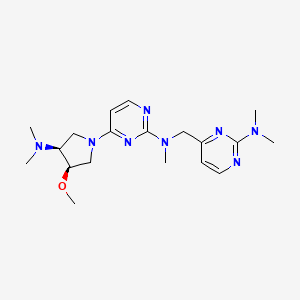 molecular formula C19H30N8O B7440731 4-[[[4-[(3S,4R)-3-(dimethylamino)-4-methoxypyrrolidin-1-yl]pyrimidin-2-yl]-methylamino]methyl]-N,N-dimethylpyrimidin-2-amine 