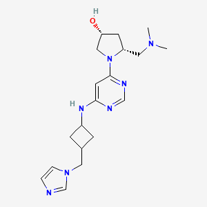 molecular formula C19H29N7O B7440754 (3R,5R)-5-[(dimethylamino)methyl]-1-[6-[[3-(imidazol-1-ylmethyl)cyclobutyl]amino]pyrimidin-4-yl]pyrrolidin-3-ol 