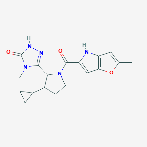 molecular formula C18H21N5O3 B7440760 3-[3-cyclopropyl-1-(2-methyl-4H-furo[3,2-b]pyrrole-5-carbonyl)pyrrolidin-2-yl]-4-methyl-1H-1,2,4-triazol-5-one 