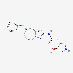 molecular formula C20H27N5O2 B7440772 N-(5-benzyl-4,6,7,8-tetrahydropyrazolo[1,5-a][1,4]diazepin-2-yl)-2-[(3R,4S)-4-hydroxypyrrolidin-3-yl]acetamide 