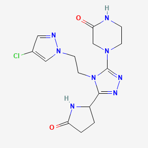 molecular formula C15H19ClN8O2 B7441239 4-(4-(2-(4-Chloro-1H-pyrazol-1-yl)ethyl)-5-(5-oxopyrrolidin-2-yl)-4H-1,2,4-triazol-3-yl)piperazin-2-one 