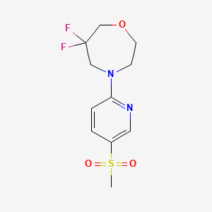 molecular formula C11H14F2N2O3S B7441459 6,6-Difluoro-4-(5-methylsulfonylpyridin-2-yl)-1,4-oxazepane 