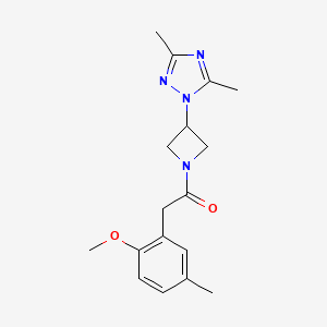 molecular formula C17H22N4O2 B7441540 1-[3-(3,5-Dimethyl-1,2,4-triazol-1-yl)azetidin-1-yl]-2-(2-methoxy-5-methylphenyl)ethanone 