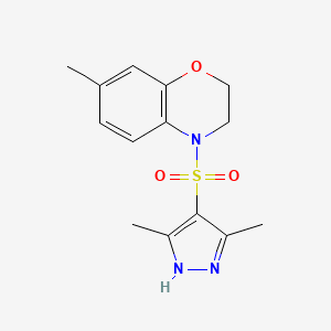 molecular formula C14H17N3O3S B7441666 4-[(3,5-dimethyl-1H-pyrazol-4-yl)sulfonyl]-7-methyl-2,3-dihydro-1,4-benzoxazine 