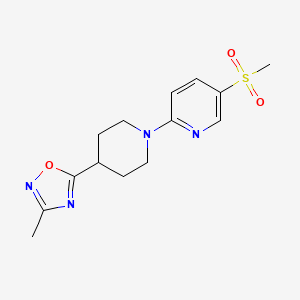 molecular formula C14H18N4O3S B7441707 3-Methyl-5-[1-(5-methylsulfonylpyridin-2-yl)piperidin-4-yl]-1,2,4-oxadiazole 