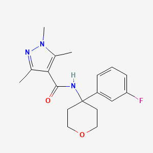 molecular formula C18H22FN3O2 B7441762 N-[4-(3-fluorophenyl)oxan-4-yl]-1,3,5-trimethylpyrazole-4-carboxamide 