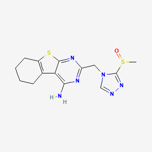 molecular formula C14H16N6OS2 B7441844 2-[(3-Methylsulfinyl-1,2,4-triazol-4-yl)methyl]-5,6,7,8-tetrahydro-[1]benzothiolo[2,3-d]pyrimidin-4-amine 