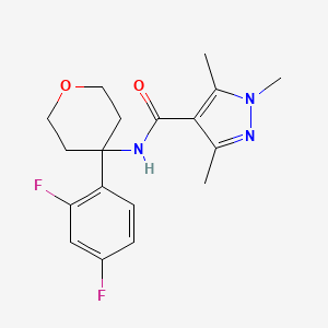 molecular formula C18H21F2N3O2 B7441896 N-[4-(2,4-difluorophenyl)oxan-4-yl]-1,3,5-trimethylpyrazole-4-carboxamide 