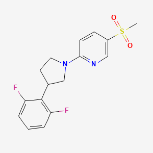 molecular formula C16H16F2N2O2S B7441937 2-[3-(2,6-Difluorophenyl)pyrrolidin-1-yl]-5-methylsulfonylpyridine 