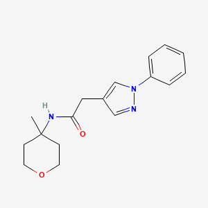 N-(4-methyloxan-4-yl)-2-(1-phenylpyrazol-4-yl)acetamide