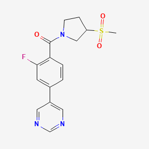 molecular formula C16H16FN3O3S B7442232 (2-Fluoro-4-pyrimidin-5-ylphenyl)-(3-methylsulfonylpyrrolidin-1-yl)methanone 