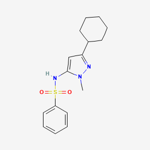 molecular formula C16H21N3O2S B7442242 N-(5-cyclohexyl-2-methylpyrazol-3-yl)benzenesulfonamide 