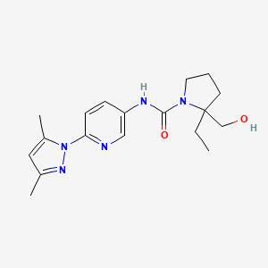 molecular formula C18H25N5O2 B7442345 N-[6-(3,5-dimethylpyrazol-1-yl)pyridin-3-yl]-2-ethyl-2-(hydroxymethyl)pyrrolidine-1-carboxamide 