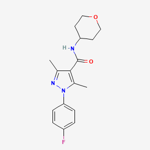 molecular formula C17H20FN3O2 B7442417 1-(4-fluorophenyl)-3,5-dimethyl-N-(oxan-4-yl)pyrazole-4-carboxamide 