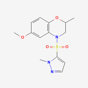 molecular formula C14H17N3O4S B7442433 6-Methoxy-2-methyl-4-(2-methylpyrazol-3-yl)sulfonyl-2,3-dihydro-1,4-benzoxazine 