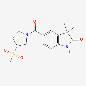 molecular formula C16H20N2O4S B7442758 3,3-dimethyl-5-(3-methylsulfonylpyrrolidine-1-carbonyl)-1H-indol-2-one 