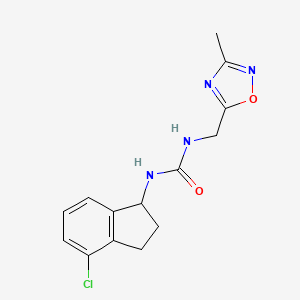 molecular formula C14H15ClN4O2 B7442842 1-(4-chloro-2,3-dihydro-1H-inden-1-yl)-3-[(3-methyl-1,2,4-oxadiazol-5-yl)methyl]urea 