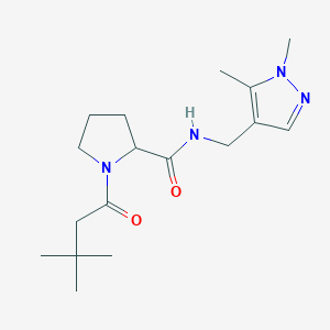 molecular formula C17H28N4O2 B7442908 1-(3,3-dimethylbutanoyl)-N-[(1,5-dimethylpyrazol-4-yl)methyl]pyrrolidine-2-carboxamide 