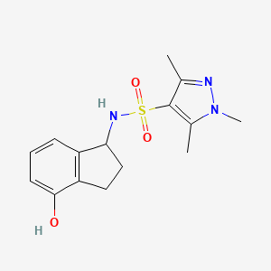 molecular formula C15H19N3O3S B7442921 N-(4-hydroxy-2,3-dihydro-1H-inden-1-yl)-1,3,5-trimethylpyrazole-4-sulfonamide 