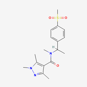 molecular formula C17H23N3O3S B7442977 N,1,3,5-tetramethyl-N-[1-(4-methylsulfonylphenyl)ethyl]pyrazole-4-carboxamide 