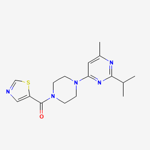 molecular formula C16H21N5OS B7443286 [4-(6-Methyl-2-propan-2-ylpyrimidin-4-yl)piperazin-1-yl]-(1,3-thiazol-5-yl)methanone 