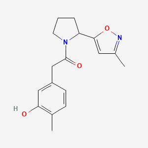 molecular formula C17H20N2O3 B7443345 2-(3-Hydroxy-4-methylphenyl)-1-[2-(3-methyl-1,2-oxazol-5-yl)pyrrolidin-1-yl]ethanone 