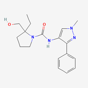 molecular formula C18H24N4O2 B7443494 2-ethyl-2-(hydroxymethyl)-N-(1-methyl-3-phenylpyrazol-4-yl)pyrrolidine-1-carboxamide 