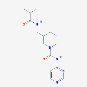 molecular formula C15H23N5O2 B7443527 3-[(2-methylpropanoylamino)methyl]-N-pyrimidin-4-ylpiperidine-1-carboxamide 