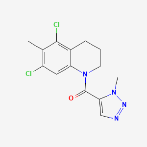 molecular formula C14H14Cl2N4O B7443686 (5,7-dichloro-6-methyl-3,4-dihydro-2H-quinolin-1-yl)-(3-methyltriazol-4-yl)methanone 