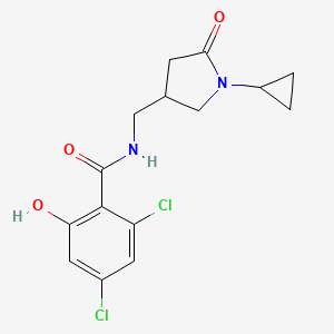 molecular formula C15H16Cl2N2O3 B7443703 2,4-dichloro-N-[(1-cyclopropyl-5-oxopyrrolidin-3-yl)methyl]-6-hydroxybenzamide 