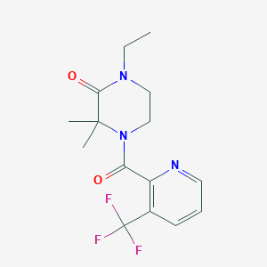 molecular formula C15H18F3N3O2 B7443830 1-Ethyl-3,3-dimethyl-4-[3-(trifluoromethyl)pyridine-2-carbonyl]piperazin-2-one 