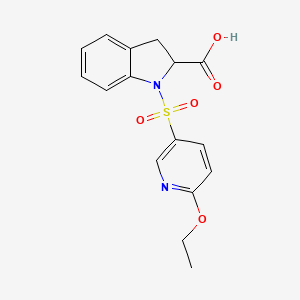 molecular formula C16H16N2O5S B7443991 1-(6-Ethoxypyridin-3-yl)sulfonyl-2,3-dihydroindole-2-carboxylic acid 