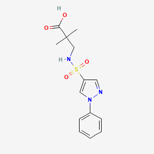 2,2-Dimethyl-3-[(1-phenylpyrazol-4-yl)sulfonylamino]propanoic acid