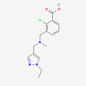 molecular formula C15H18ClN3O2 B7444060 2-Chloro-3-[[(1-ethylpyrazol-4-yl)methyl-methylamino]methyl]benzoic acid 