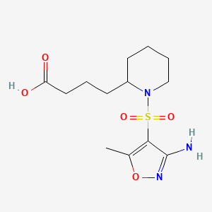 molecular formula C13H21N3O5S B7444077 4-[1-[(3-Amino-5-methyl-1,2-oxazol-4-yl)sulfonyl]piperidin-2-yl]butanoic acid 