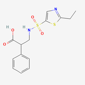 molecular formula C14H16N2O4S2 B7444148 3-[(2-Ethyl-1,3-thiazol-5-yl)sulfonylamino]-2-phenylpropanoic acid 