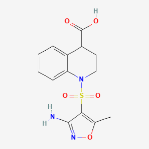 molecular formula C14H15N3O5S B7444291 1-[(3-amino-5-methyl-1,2-oxazol-4-yl)sulfonyl]-3,4-dihydro-2H-quinoline-4-carboxylic acid 