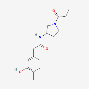 molecular formula C16H22N2O3 B7444328 2-(3-hydroxy-4-methylphenyl)-N-(1-propanoylpyrrolidin-3-yl)acetamide 